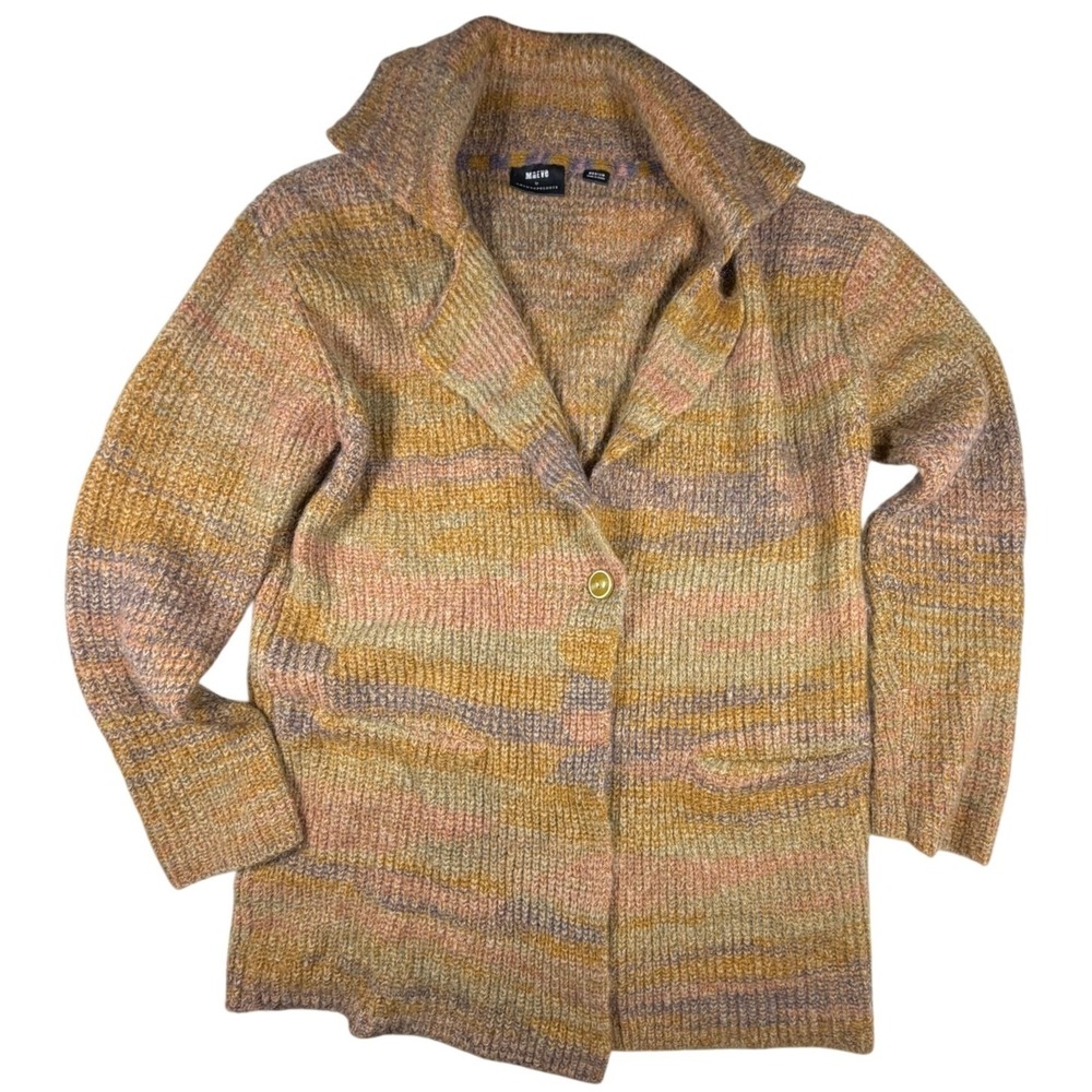 Anthropologie Maeve Hallie Space-Dyed Cardigan/Sweater Medium Sunset Ribbed Knit - Picture 2 of 7